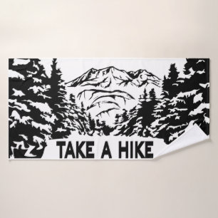 Take a Hike quote monochrome mountain landscape Bath Towel