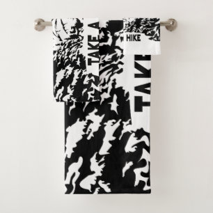 Take a Hike quote monochrome mountain landscape Bath Towel Set