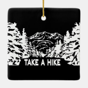 Take a Hike quote monochrome mountain landscape Ceramic Ornament