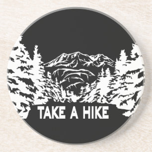 Take a Hike quote monochrome mountain landscape Coaster