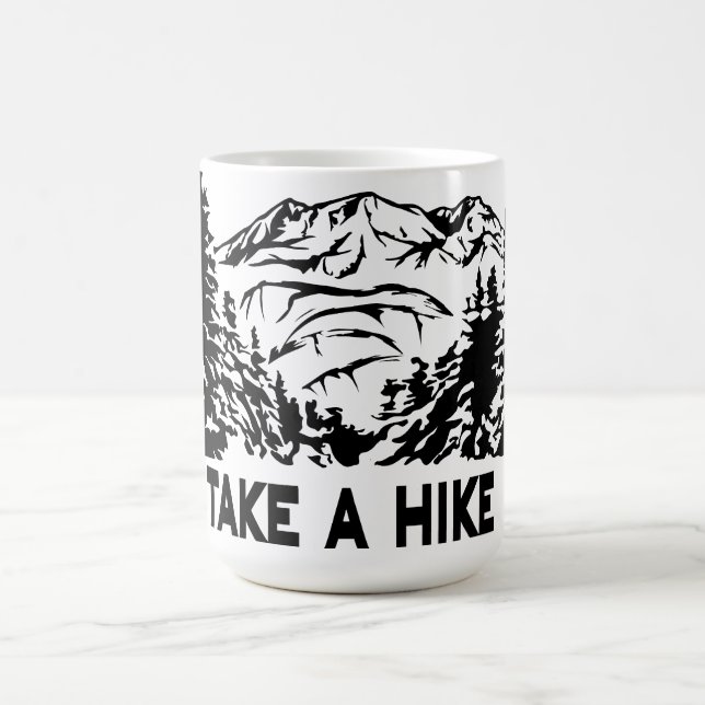 Take a Hike quote monochrome mountain landscape Coffee Mug (Center)