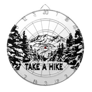 Take a Hike quote monochrome mountain landscape Dartboard