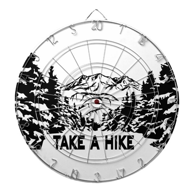 Take a Hike quote monochrome mountain landscape Dartboard (Front)