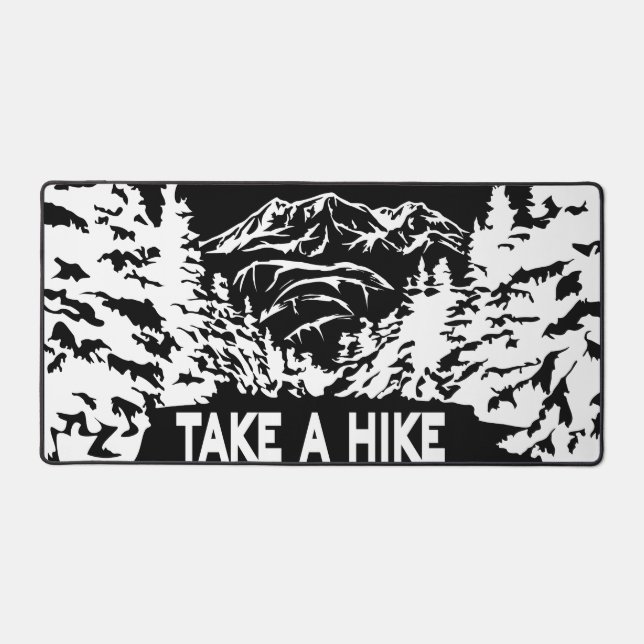 Take a Hike quote monochrome mountain landscape Desk Mat (Front)