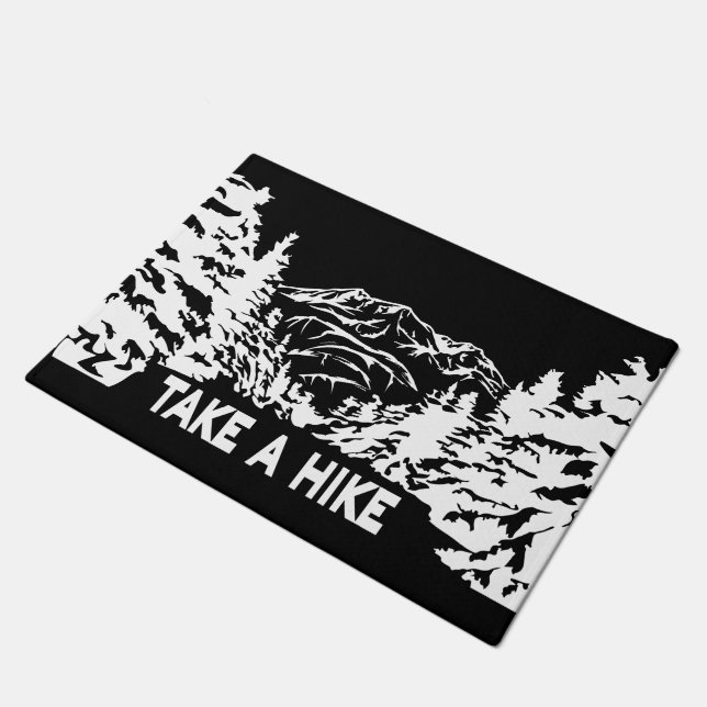 Take a Hike quote monochrome mountain landscape Doormat (Angled)