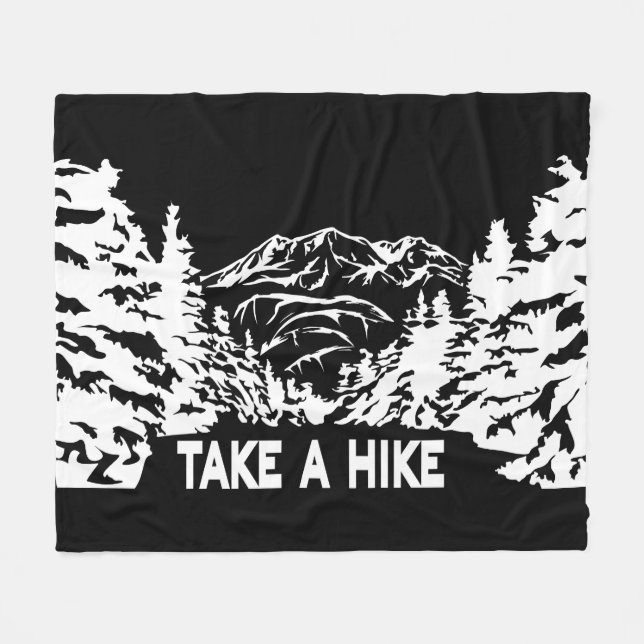 Take a Hike quote monochrome mountain landscape Fleece Blanket (Front (Horizontal))