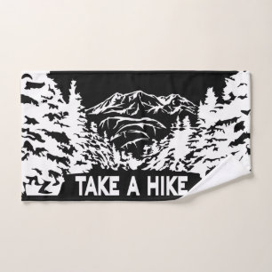 Take a Hike quote monochrome mountain landscape Hand Towel