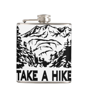 Take a Hike quote monochrome mountain landscape Hip Flask