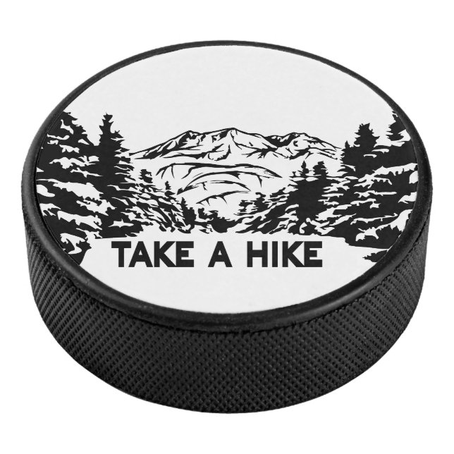 Take a Hike quote monochrome mountain landscape Hockey Puck (3/4)
