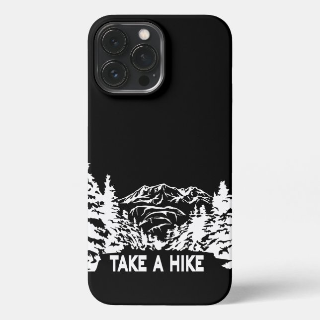 Take a Hike quote monochrome mountain landscape iPhone Case (Back)