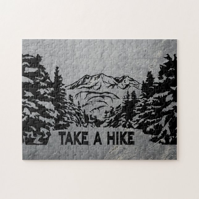 Take a Hike quote monochrome mountain landscape Jigsaw Puzzle (Horizontal)