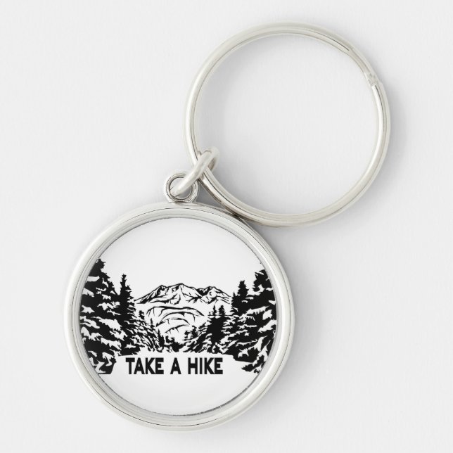 Take a Hike quote monochrome mountain landscape Key Ring (Front)