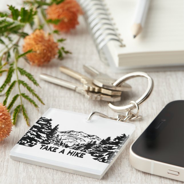 Take a Hike quote monochrome mountain landscape Key Ring (Front Right)