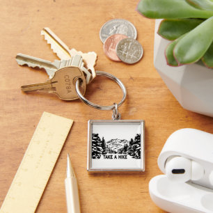 Take a Hike quote monochrome mountain landscape Key Ring