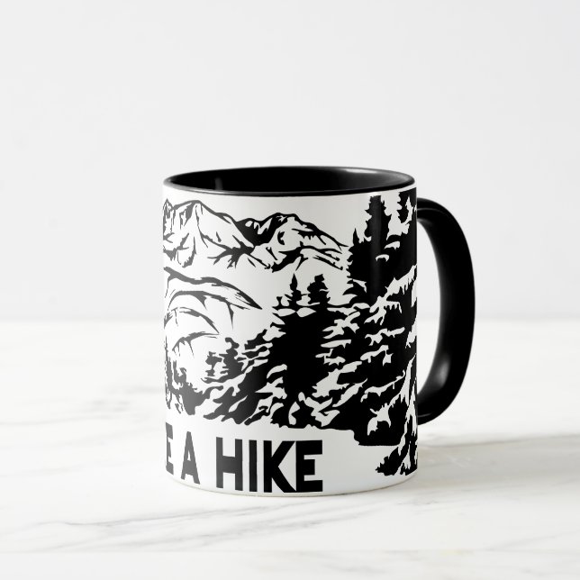 Take a Hike quote monochrome mountain landscape Mug (Front Right)