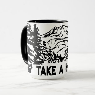Take a Hike quote monochrome mountain landscape Mug