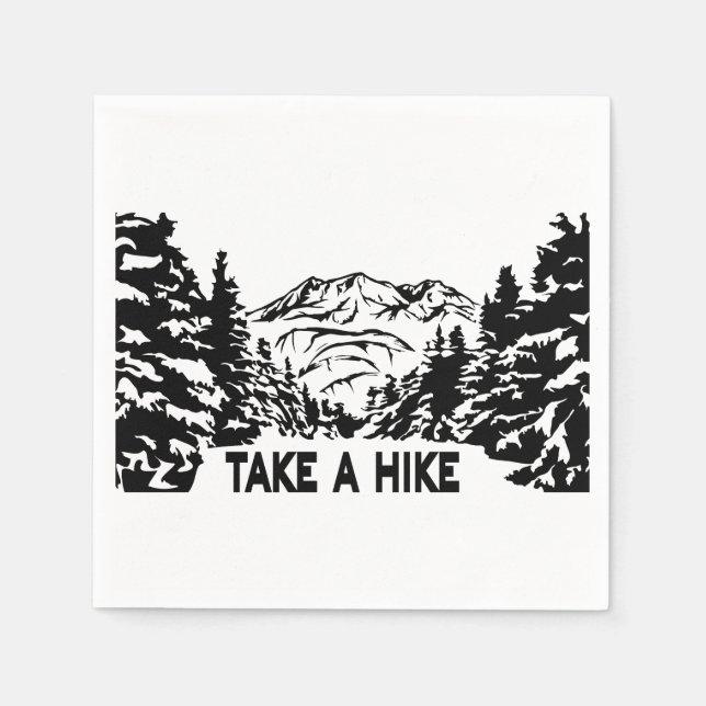 Take a Hike quote monochrome mountain landscape Napkin (Front)