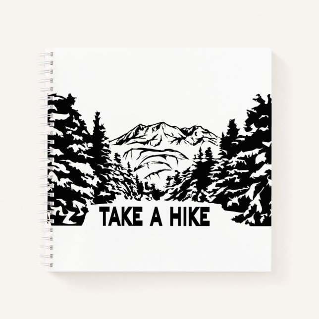 Take a Hike quote monochrome mountain landscape Notebook (Front)