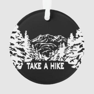 Take a Hike quote monochrome mountain landscape Ornament