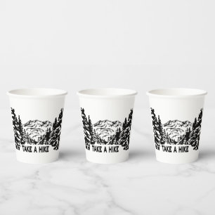 Take a Hike quote monochrome mountain landscape Paper Cups
