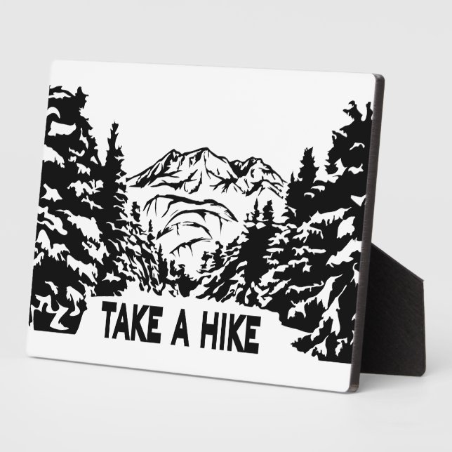 Take a Hike quote monochrome mountain landscape Plaque (Side)