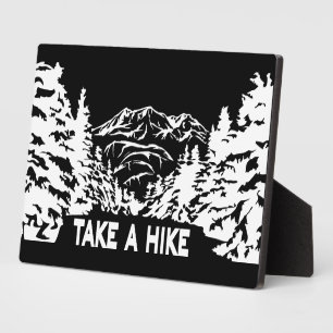 Take a Hike quote monochrome mountain landscape Plaque