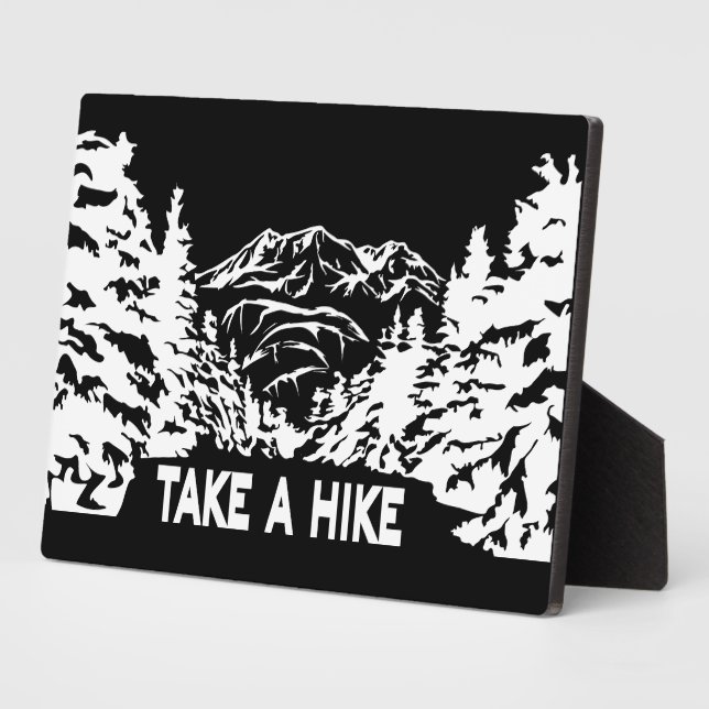 Take a Hike quote monochrome mountain landscape Plaque (Side)