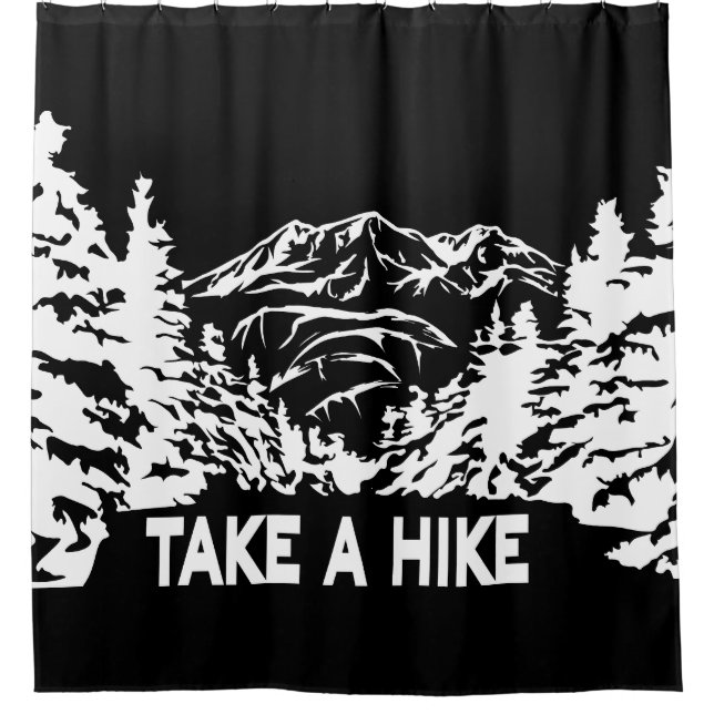 Take a Hike quote monochrome mountain landscape Shower Curtain (Front)