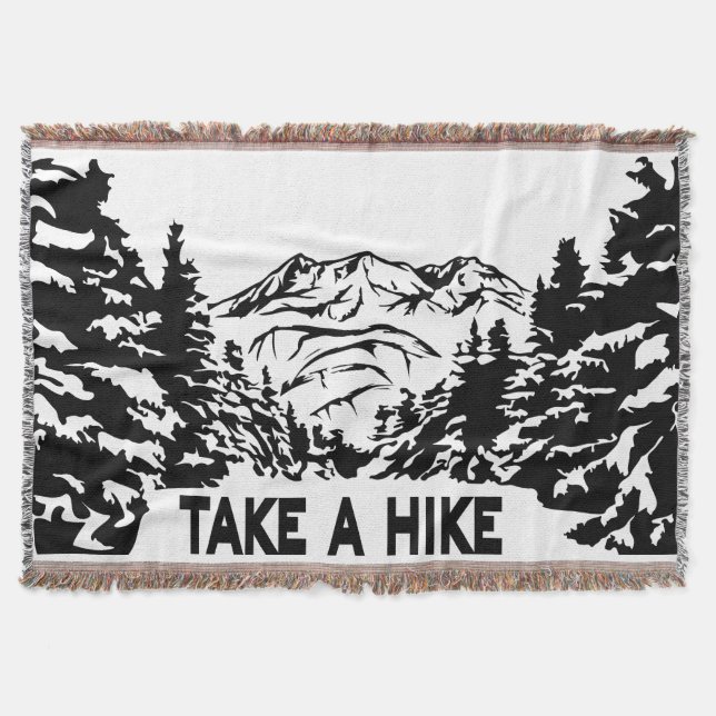 Take a Hike quote monochrome mountain landscape Throw Blanket (Front)