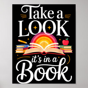 Take a look in a book magic art bookworm librarian poster