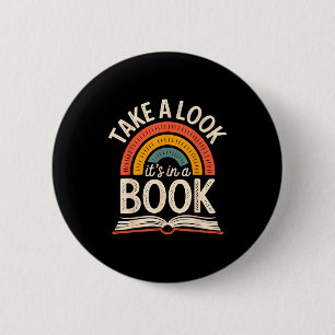 Take a look in a book retro reading bookworm 6 cm round badge