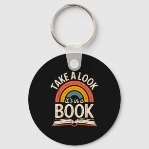 Take a look in a book retro reading bookworm key ring