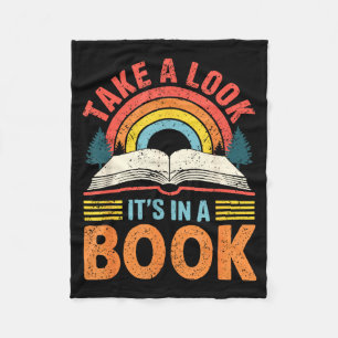 Take A Look Its in A Book Retro Reading Book Lover Fleece Blanket