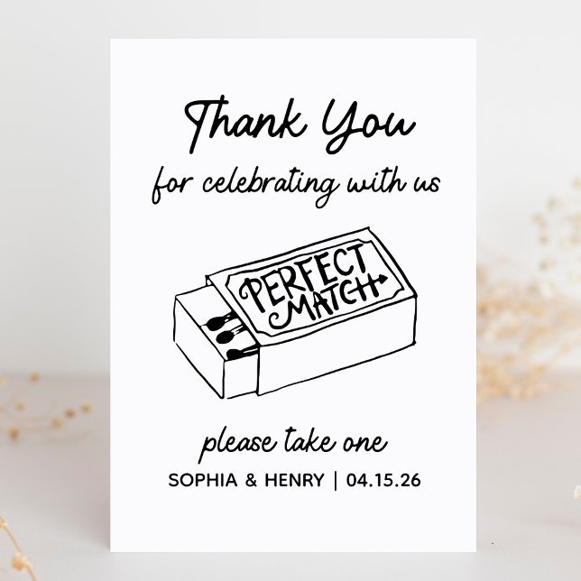 Take a Matchbox Favour Sign | Wedding Thank You (The perfect match! Guide your guests with this chic, custom sign to take a matchbox favor home.)