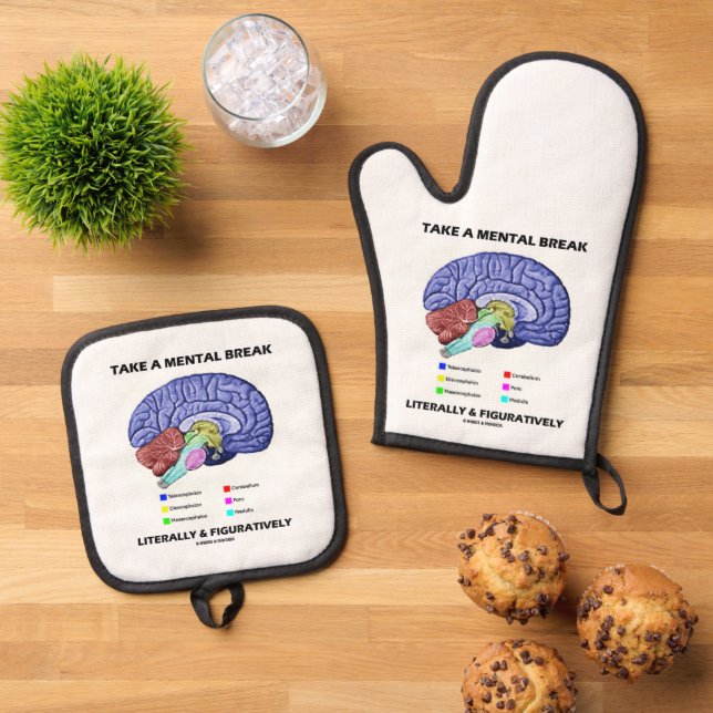 Take A Mental Break Literally & Figuratively Brain Oven Mitt & Pot Holder Set (Top Down)