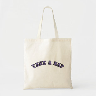 Take a nap purple text tote bag
