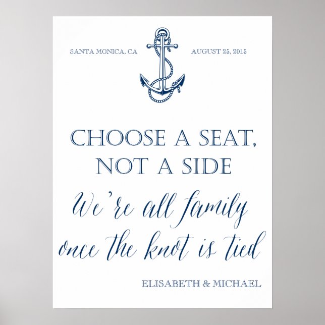 "Take a seat not a side" nautical wedding sign (Front)