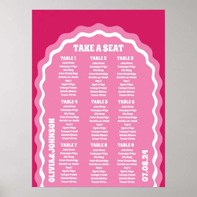 Take a Seat Pink Magenta Retro Wavy Arch Style Poster (Front)