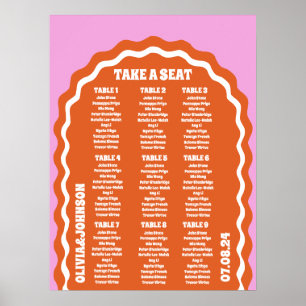 Take a Seat Pink Orange Retro Wavy Arch Style Poster