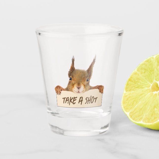 Take A Shot Funny Squirrel Face Customisable Shot Glass (Front)
