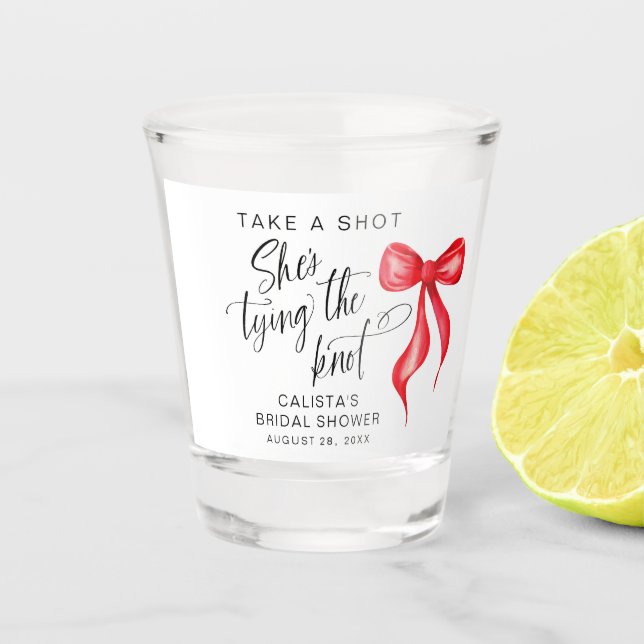 Take a Shot She's Tying the Knot Bridal Shower Shot Glass (Front)