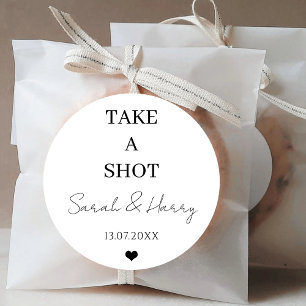 Take A Shot Stylish Wedding Engagement Party Classic Round Sticker