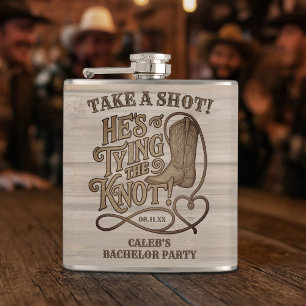 Take a Shot Tying the Knot Cowboy Bachelor Party Hip Flask