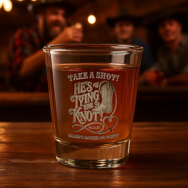 Take a Shot Tying the Knot Cowboy Bachelor Party Shot Glass (Creator Uploaded)