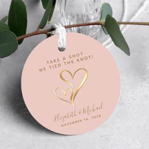 Take A Shot We Tied The Knot Blush Gold Wedding Favour Tags