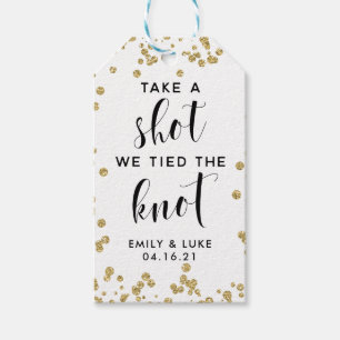 Take A Shot We Tied the Knot Gold Glitter Wedding Gift Tags