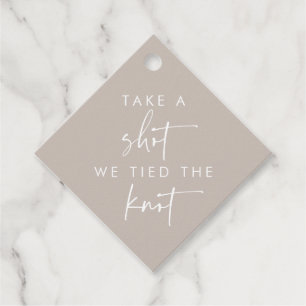 Take A Shot We Tied The Knot Taupe Wedding Favour Tags