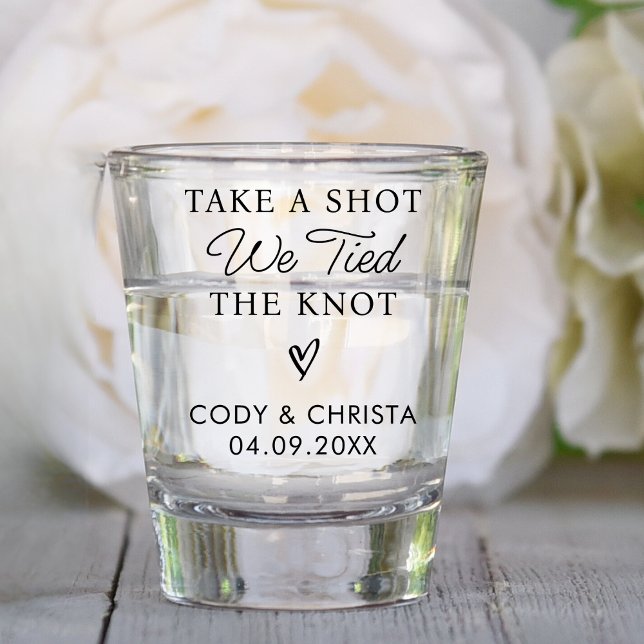 Take A Shot We Tied The Knot Trendy Wedding Party Shot Glass (Creator Uploaded)