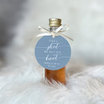 Take a Shot, We Tied the Knot Wedding Favour Tags<br><div class="desc">Get the party started with these cute favor tags designed to attach to shot glasses or mini liquor bottles. Design features "take a shot, we tied the knot" in classic serif and calligraphy script lettering on a dusty blue background. Personalize with your initials and wedding date beneath. Perfect for wedding...</div>