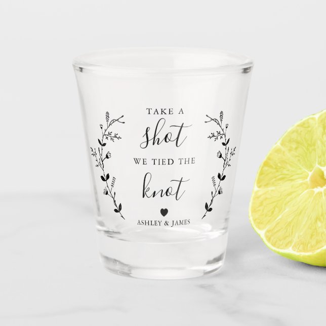 Take a Shot We Tied the Knot Wedding Liquor Shot Glass (Front)